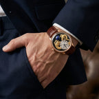 Exclusive William Hunt Automatic Watch With Lapis Lazuli Rotating Day & Night Sphere, Blue Sandstone and MOP Dial & 24K Gold Plated Dragons 5ATM WR with Brown Leather Strap_8549122_2
