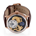 Exclusive William Hunt Automatic Watch With Lapis Lazuli Rotating Day & Night Sphere, Blue Sandstone and MOP Dial & 24K Gold Plated Dragons 5ATM WR with Brown Leather Strap_8549122_4