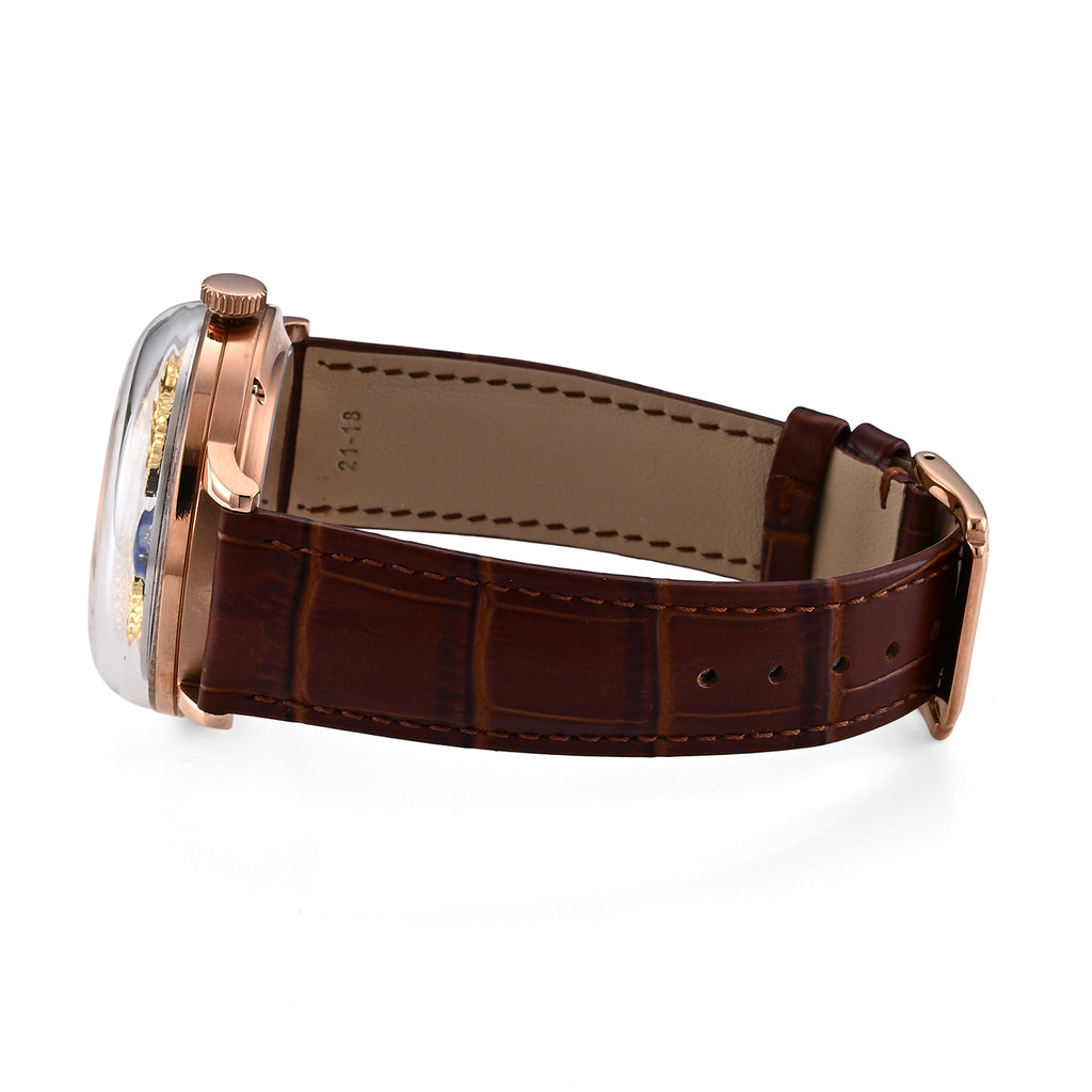 Exclusive William Hunt Automatic Watch With Lapis Lazuli Rotating Day & Night Sphere, Blue Sandstone and MOP Dial & 24K Gold Plated Dragons 5ATM WR with Brown Leather Strap_8549122_5