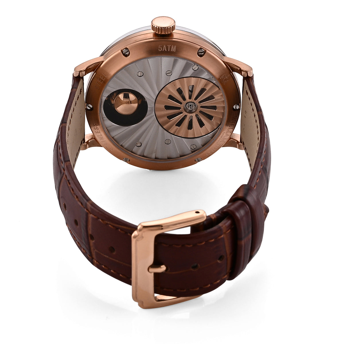 Exclusive William Hunt Automatic Watch With Lapis Lazuli Rotating Day &amp; Night Sphere, Blue Sandstone and MOP Dial &amp; 24K Gold Plated Dragons 5ATM WR with Brown Leather Strap 8549122 7