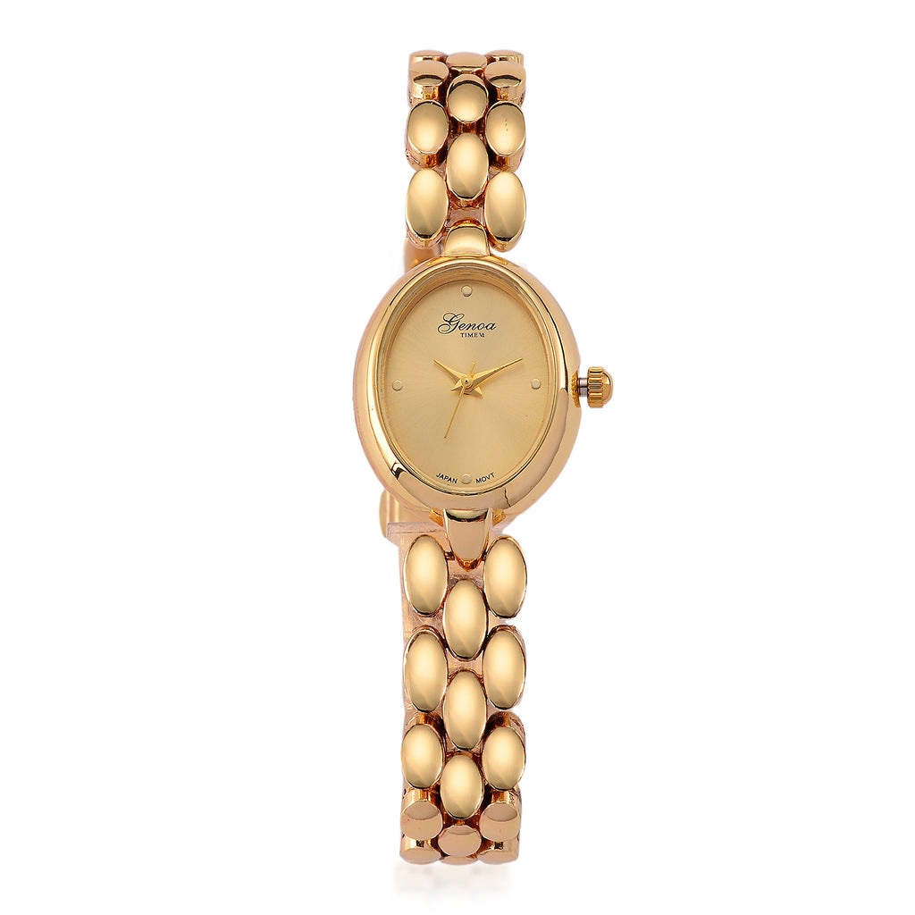 GENOA TIME V2 Classic PC21S Japan Movement 3ATM WR Golden Sunshine Dial & IPG Yellow Plating Unisex Watch with Chain Strap_8549123