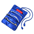 Embroidered Travel Jewellery Roll Organiser - Royal Blue