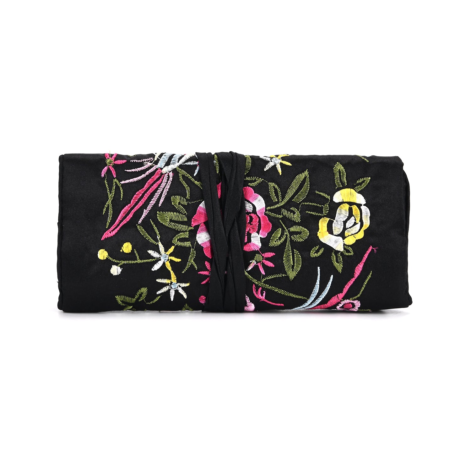 Embroidered Travel Jewellery Roll Organiser - Black 8550320 1