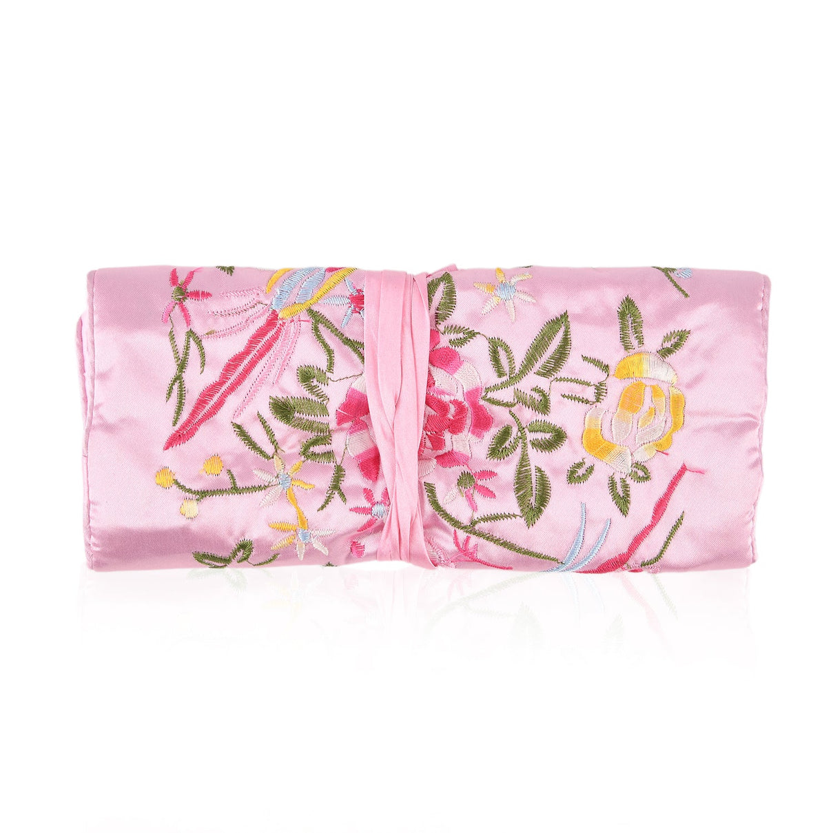 Embroidered Travel Jewellery Roll Organiser - Light Pink V32359344 4