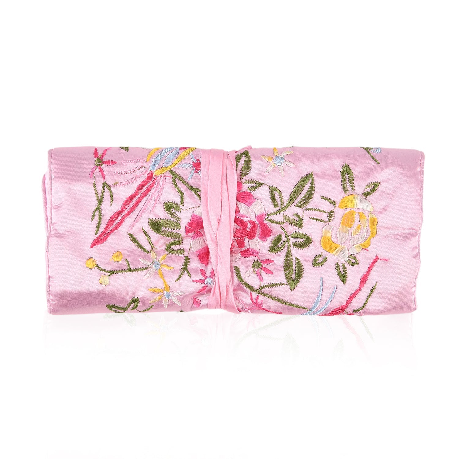 Embroidered Travel Jewellery Roll Organiser - Light Pink V32359344 4