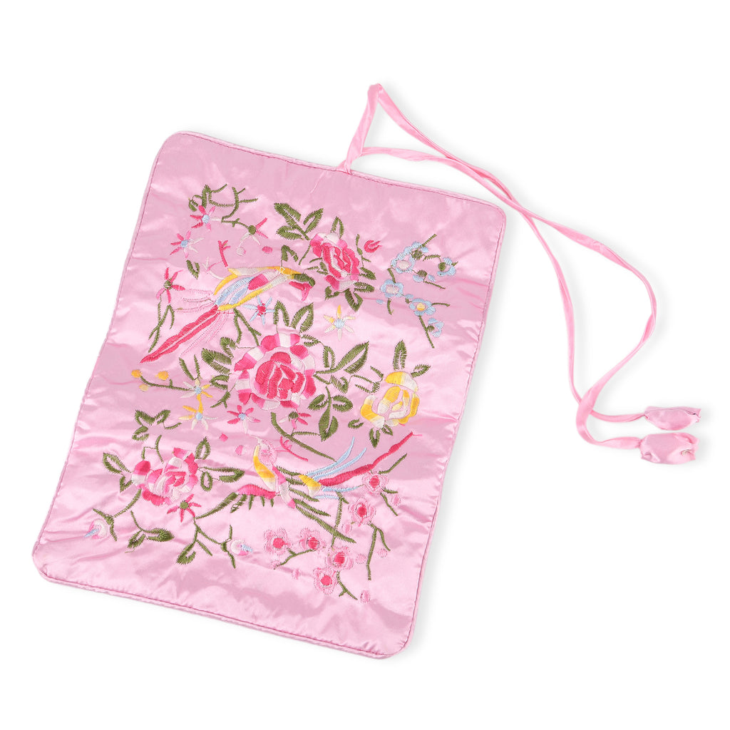 Embroidered Travel Jewellery Roll Organiser - Light Pink_8550321_6