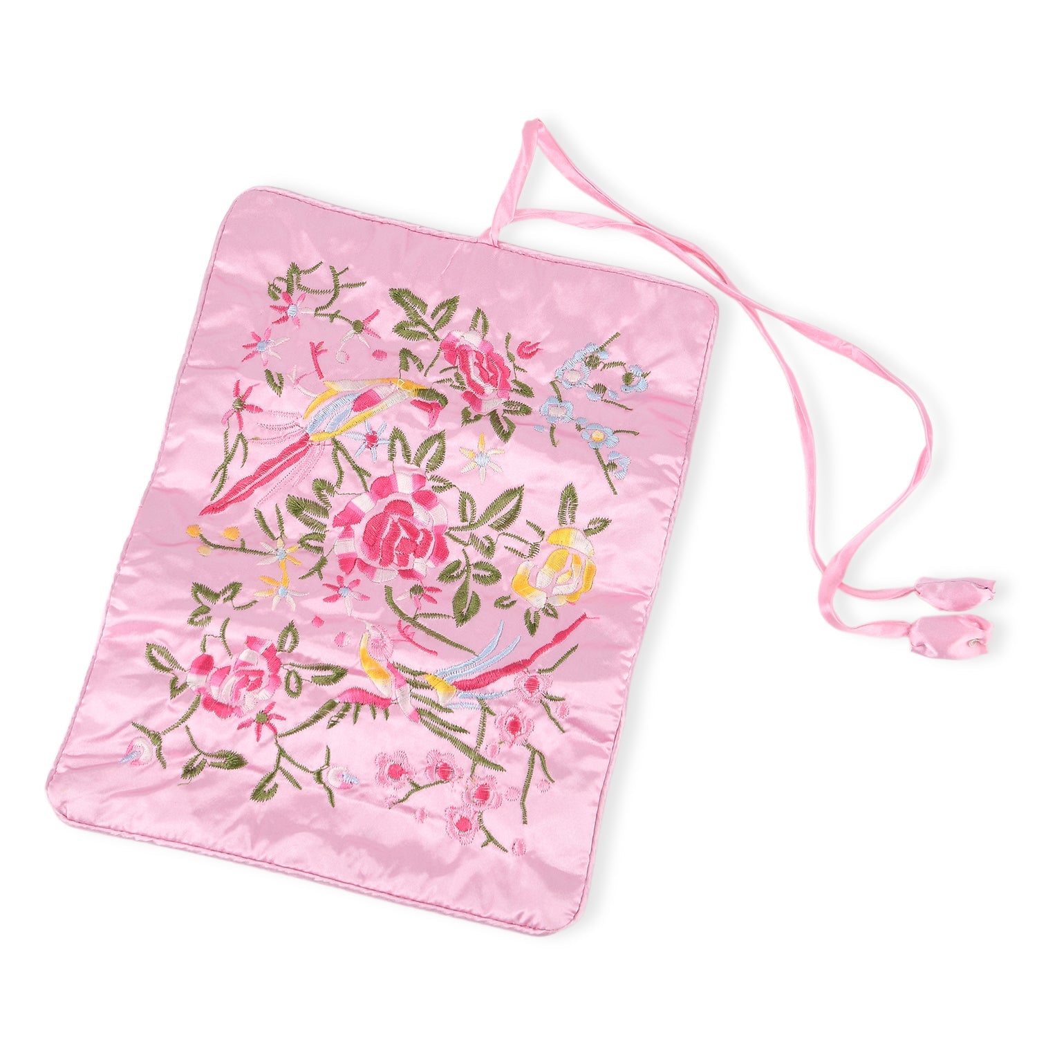 Embroidered Travel Jewellery Roll Organiser - Light Pink V32347485 7
