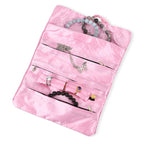Embroidered Travel Jewellery Roll Organiser - Light Pink