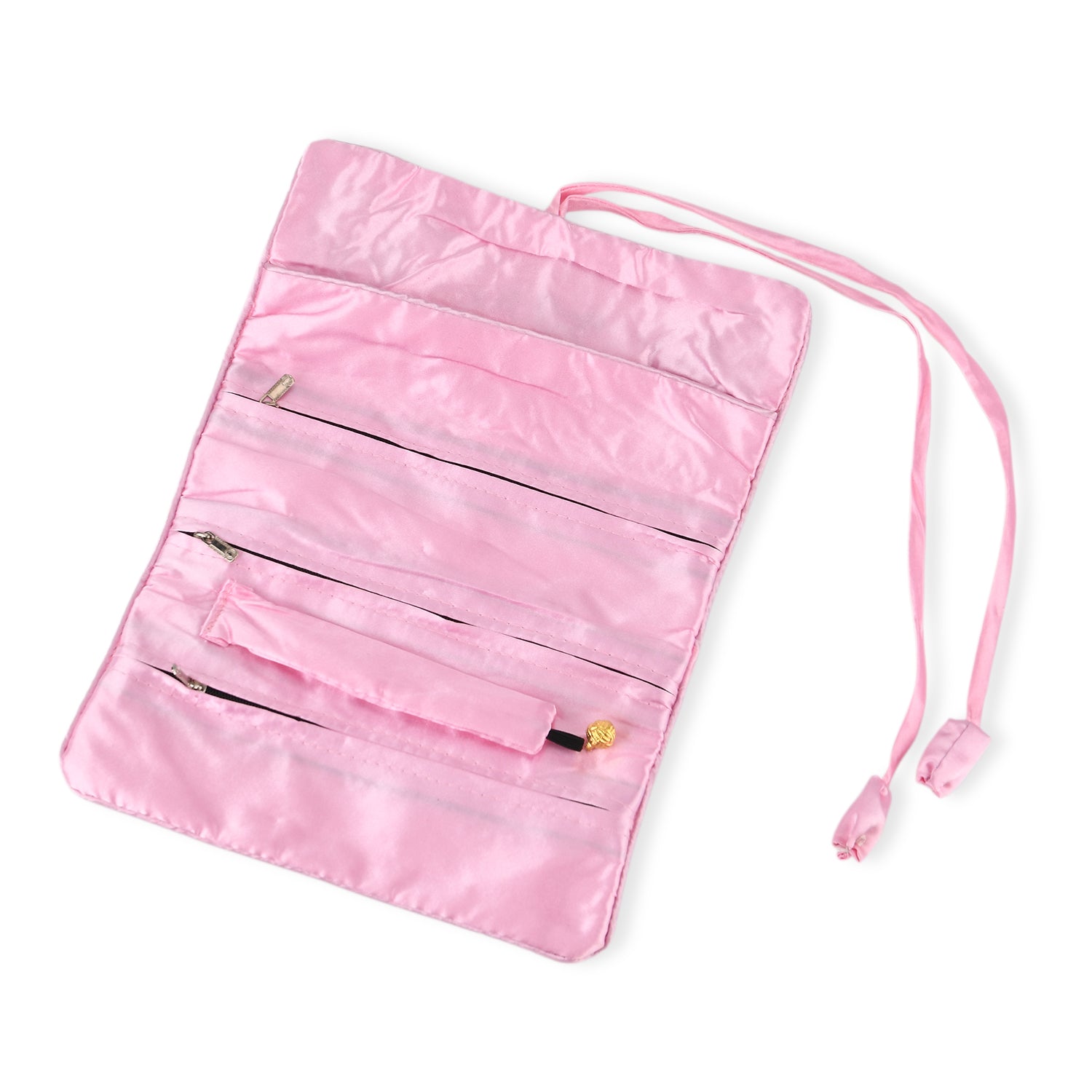 Embroidered Travel Jewellery Roll Organiser - Light Pink V32359344 8
