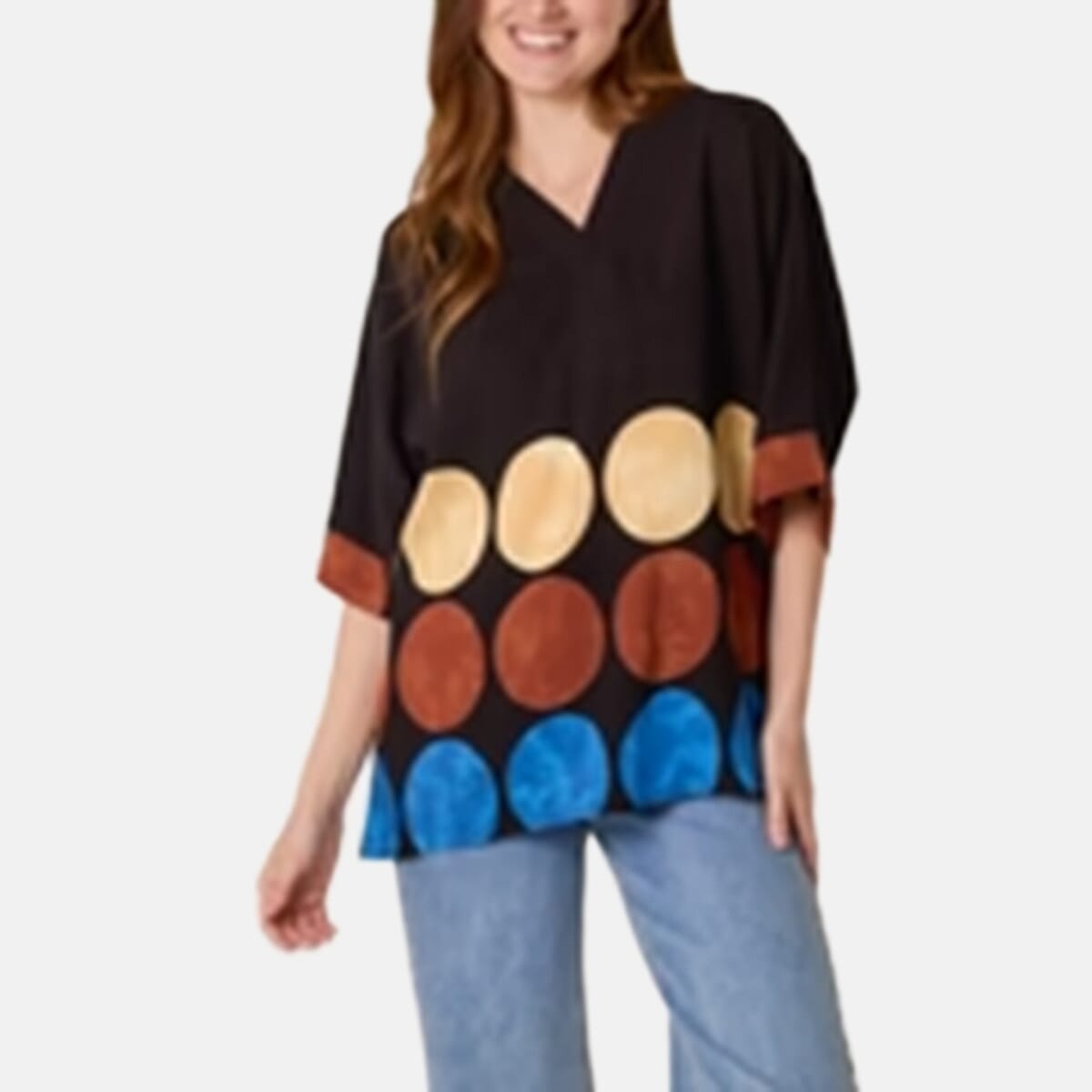 Chilli Charm V-Neck Polka Dot Print Top (One Size) - Black V32513417 0