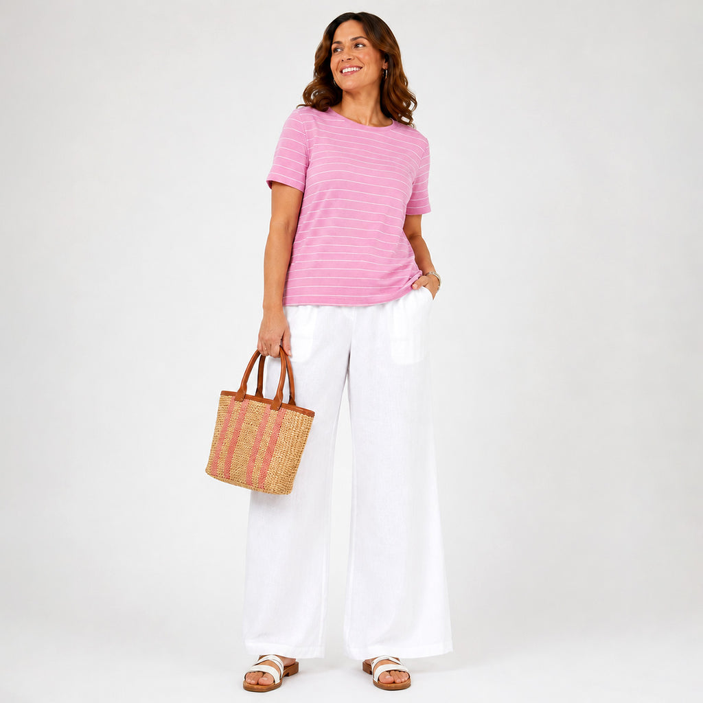 Beaumonde Stretch Cotton Crew Neck Top (Size 10/12) - Hot Pink_8550715_2