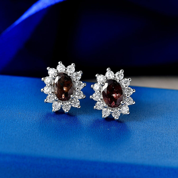 D'Joy Colour Change Garnet, Moissanite Earring in Rhodium OverlaySterling Silver  2.480  Ct. 8550991 2