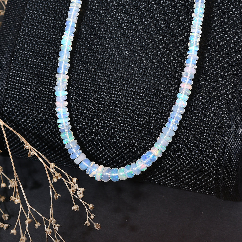 AAA Ethiopian Opal Necklace (Size - 18+2 Ext) with Lobster Clasp in Rhodium Overlay Sterling Silver 38.00 Ct._8551019_2