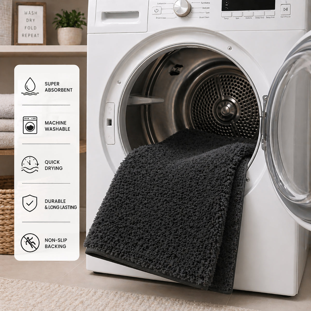 Bliss and Beyond Cotton Memory Foam Bathroom Mat with Gripex and Latex Non Slip Backing (Size 53x86cm) - Black V32579798 4