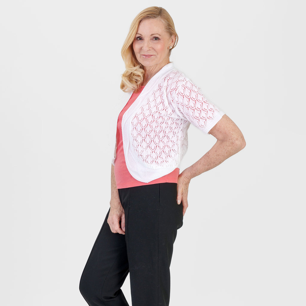 Pure And Natural Made In Uk Edge To Edge Pointelle Knit Cardigan (Size L/XL, 16 to 22) - White_8551114_1