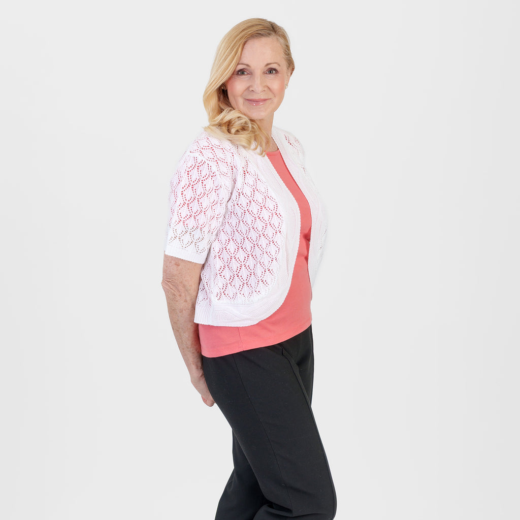 Pure And Natural Made In Uk Edge To Edge Pointelle Knit Cardigan (Size L/XL, 16 to 22) - White_8551114_2