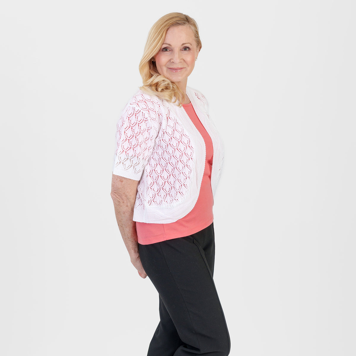 Pure And Natural Made In Uk Edge To Edge Pointelle Knit Cardigan (Size L/XL, 16 to 22) - White V32569694 2