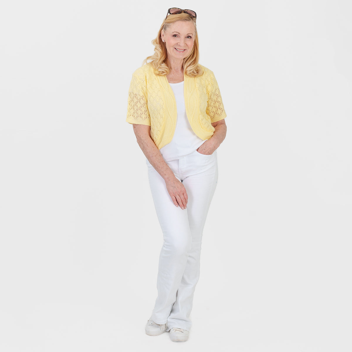 Pure And Natural Made In Uk Edge To Edge Pointelle Knit Cardigan (Size S/M, 8 to 14) - Fresh Primrose V32574198 0