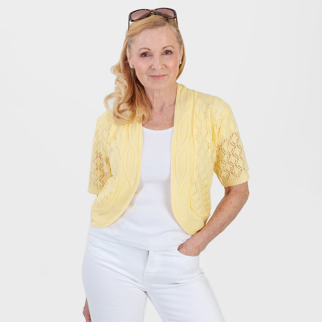 Pure And Natural Made In Uk Edge To Edge Pointelle Knit Cardigan (Size S/M, 8 to 14) - Fresh Primrose_8551117_1