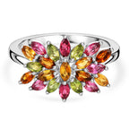 D'Joy - Multi-Tourmaline Floral Cluster Ring in Rhodium Overlay Sterling Silver 1.65 Ct._8551470