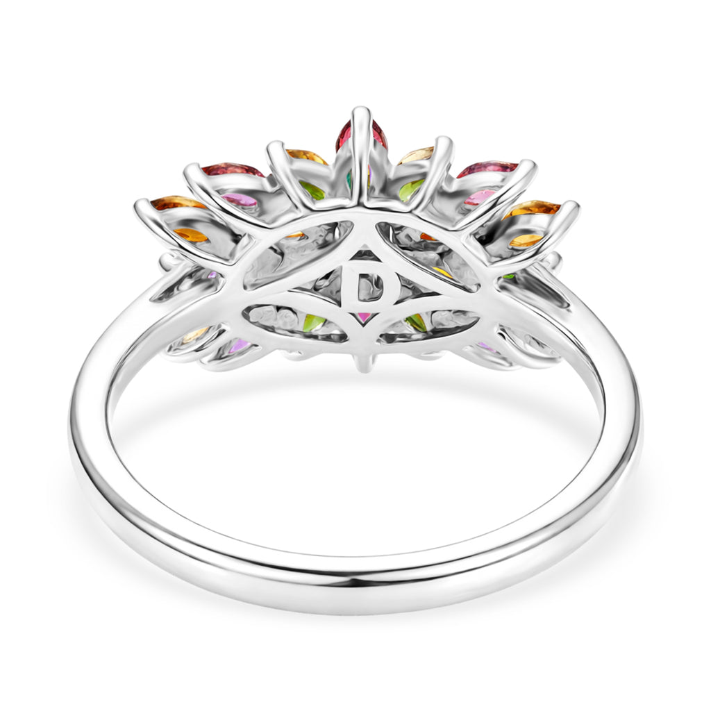 D'Joy - Multi-Tourmaline Floral Cluster Ring in Rhodium Overlay Sterling Silver 1.65 Ct._8551470_4