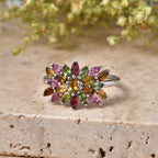 D'Joy - Multi-Tourmaline Floral Cluster Ring in Rhodium Overlay Sterling Silver 1.65 Ct._8551475_2