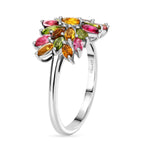 D'Joy - Multi-Tourmaline Floral Cluster Ring in Rhodium Overlay Sterling Silver 1.65 Ct._8551475_3