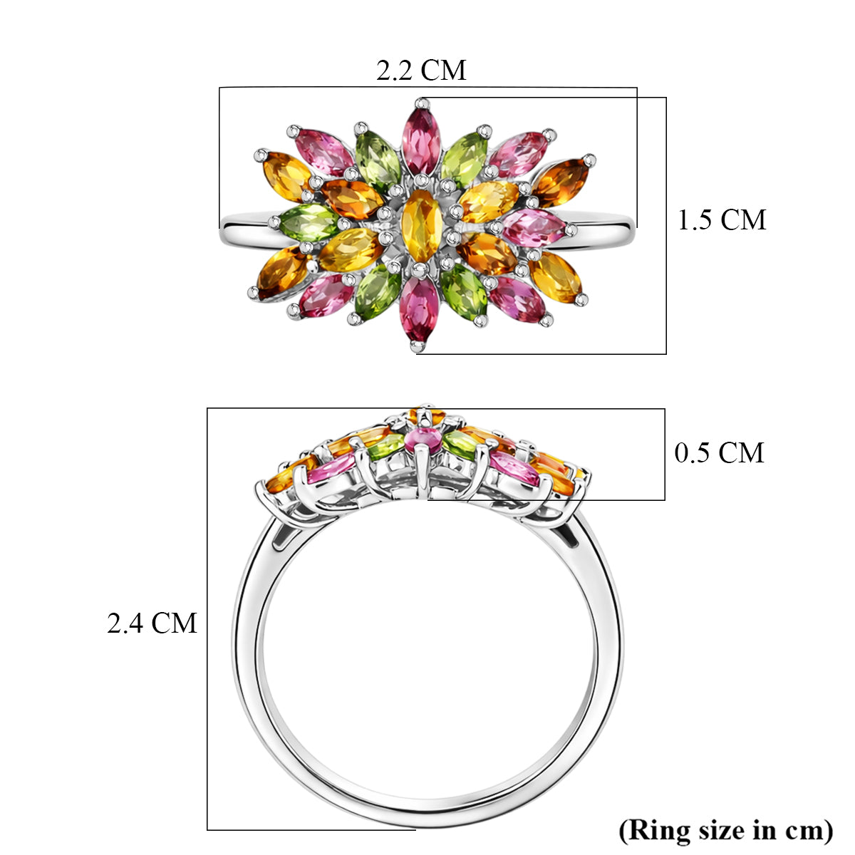 D'Joy - Multi-Tourmaline Floral Cluster Ring in Rhodium Overlay Sterling Silver 1.65 Ct. V32523495 6