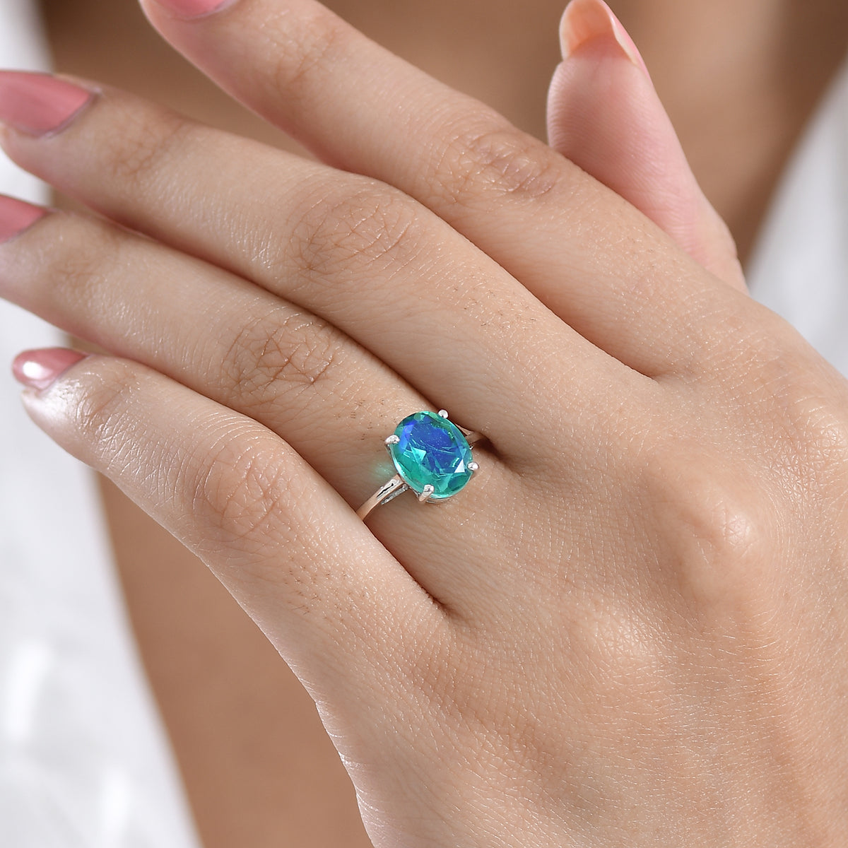 D'Joy - Peacock Triplet Quartz Solitaire Ring in Platinum Overlay Sterling Silver 2.82 Ct. V32514041 2