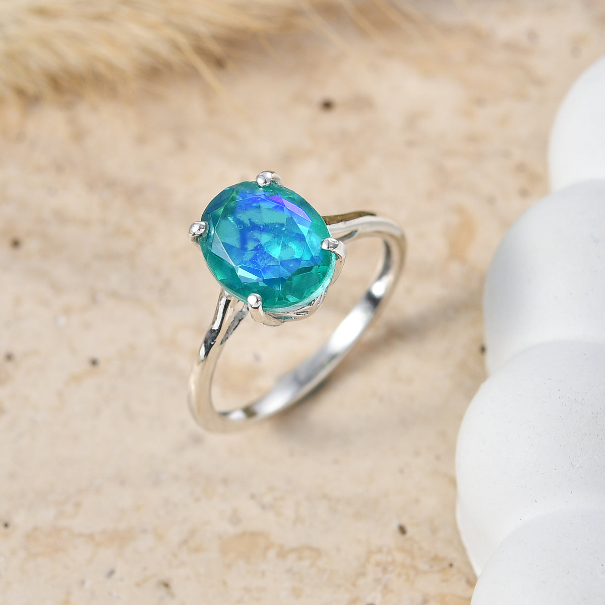 D'Joy - Peacock Triplet Quartz Solitaire Ring in Platinum Overlay Sterling Silver 2.82 Ct. V32514041 3