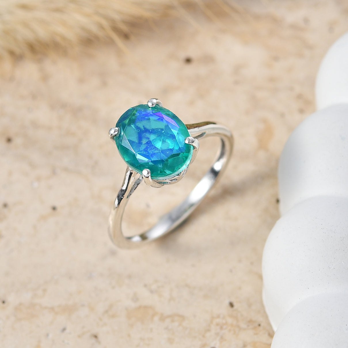 D'Joy - Peacock Triplet Quartz Solitaire Ring in Platinum Overlay Sterling Silver 2.82 Ct. V32528117 3