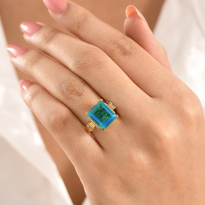D'Joy - Peacock Triplet Quartz &amp; White Zircon Ring in Yellow Gold Plated Sterling Silver 6.80 Ct. 8551494 2