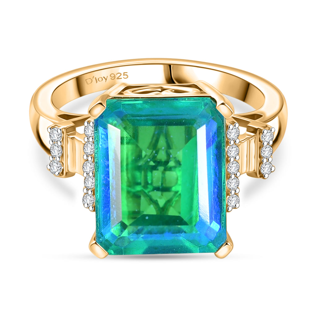 D'Joy - Peacock Triplet Quartz & White Zircon Ring in Yellow Gold Plated Sterling Silver 6.80 Ct._8551500