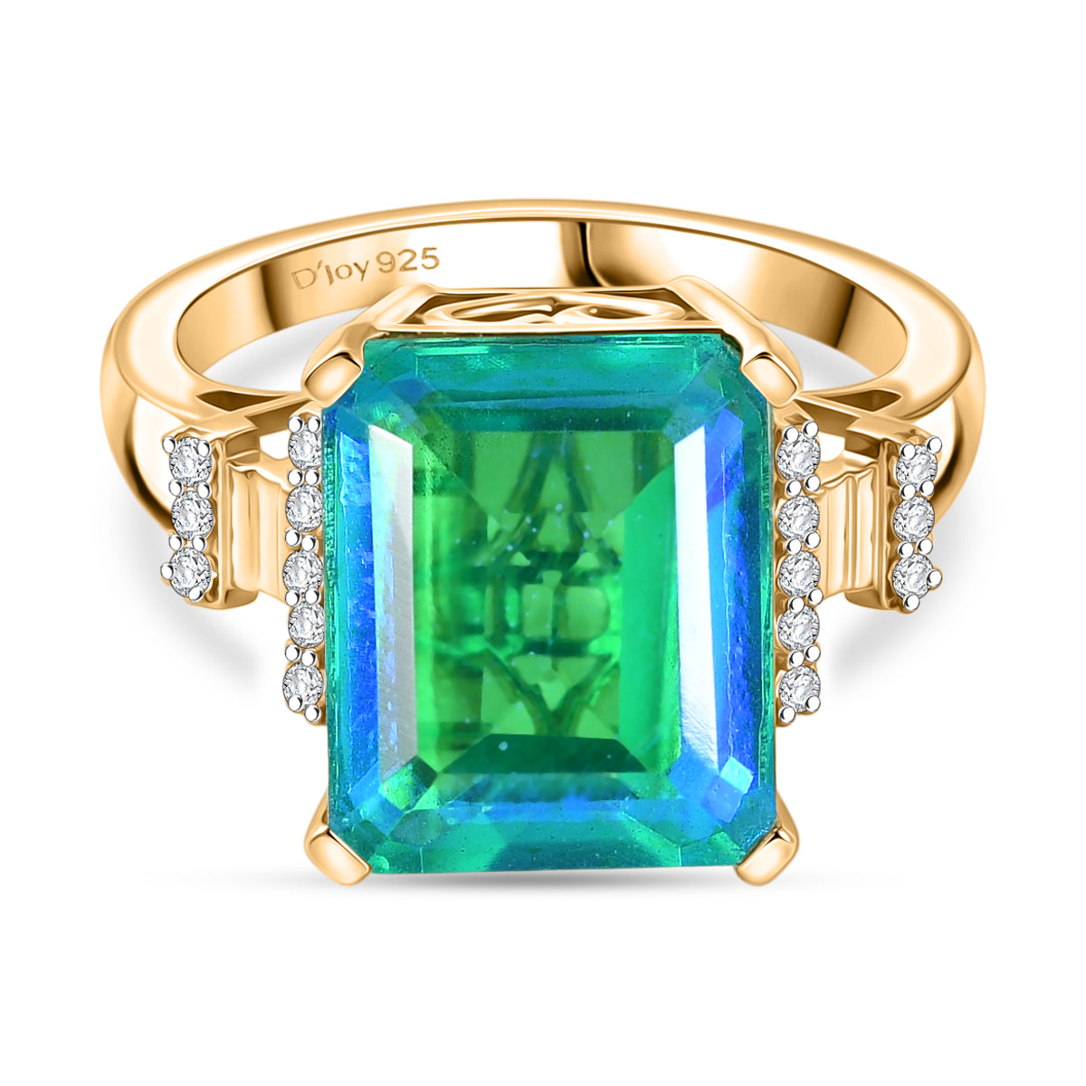 D'Joy - Peacock Triplet Quartz &amp; White Zircon Ring in Yellow Gold Plated Sterling Silver 6.80 Ct. V32592835 0