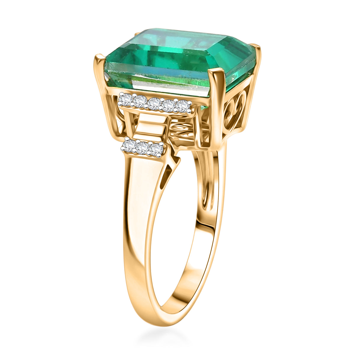 D'Joy - Peacock Triplet Quartz &amp; White Zircon Ring in Yellow Gold Plated Sterling Silver 6.80 Ct. V32592835 4