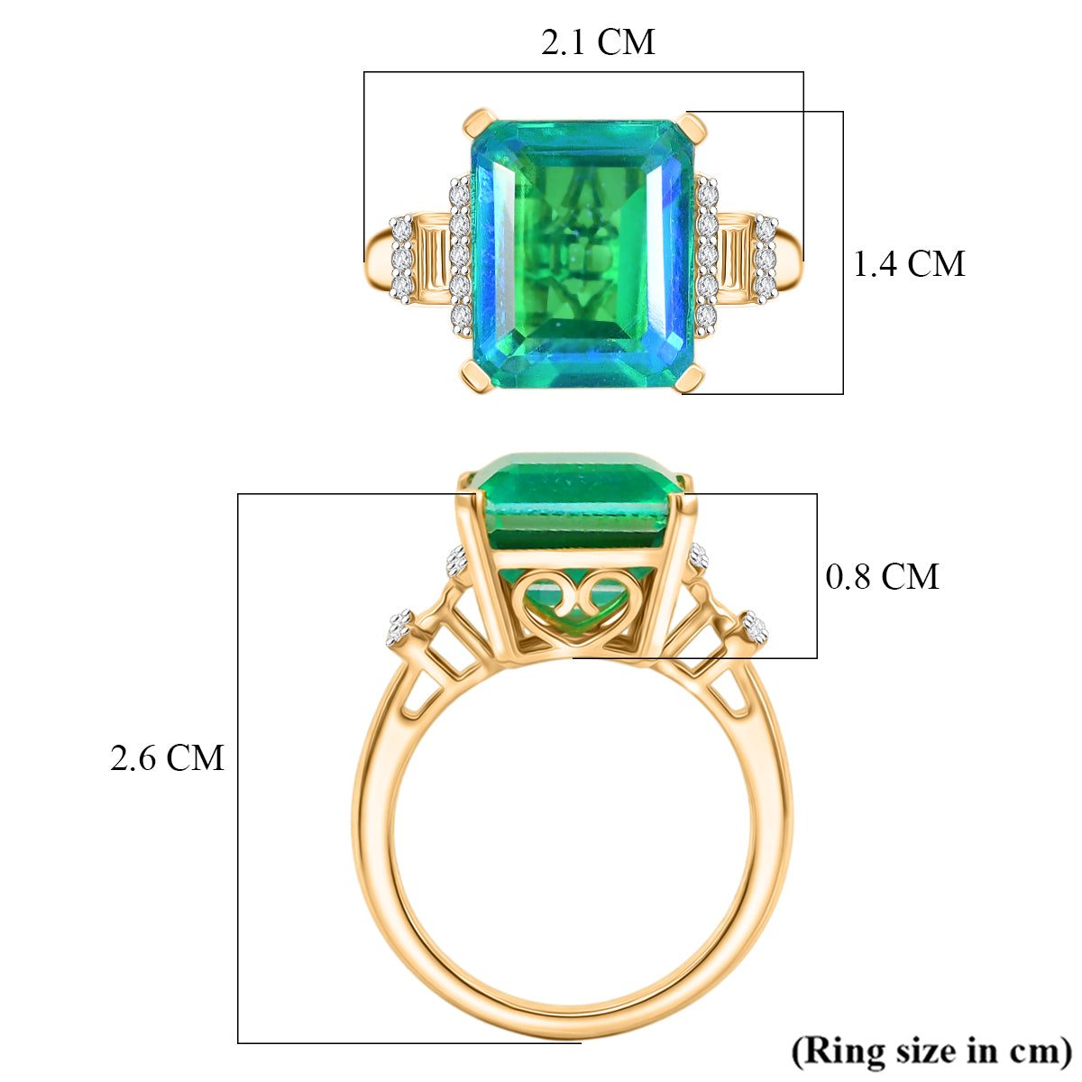D'Joy - Peacock Triplet Quartz &amp; White Zircon Ring in Yellow Gold Plated Sterling Silver 6.80 Ct. V32592835 6