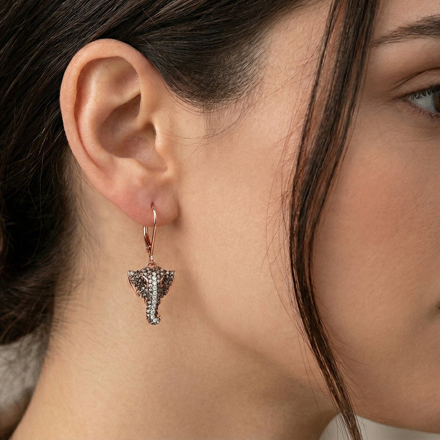 GP Family Legacy Italy - Natural Champagne Diamond With White &amp; Red Diamond &amp; Blue Sapphire Elephant Earrings in 18K Gold Vermeil Sterling Silver 0.50Cts 8552415 2