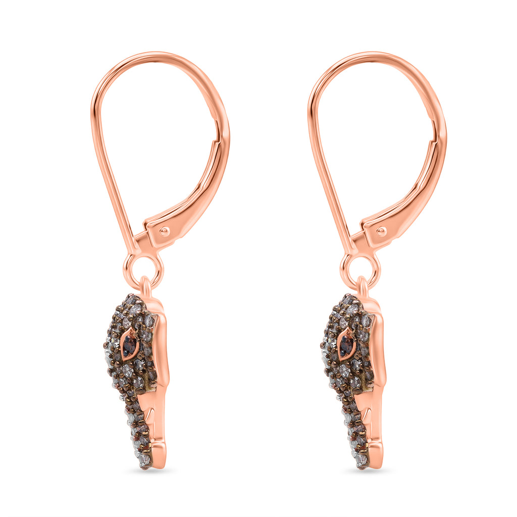 GP Family Legacy Italy - Natural Champagne Diamond With White & Red Diamond & Blue Sapphire Elephant Earrings in 18K Gold Vermeil Sterling Silver 0.50Cts_8552415_3