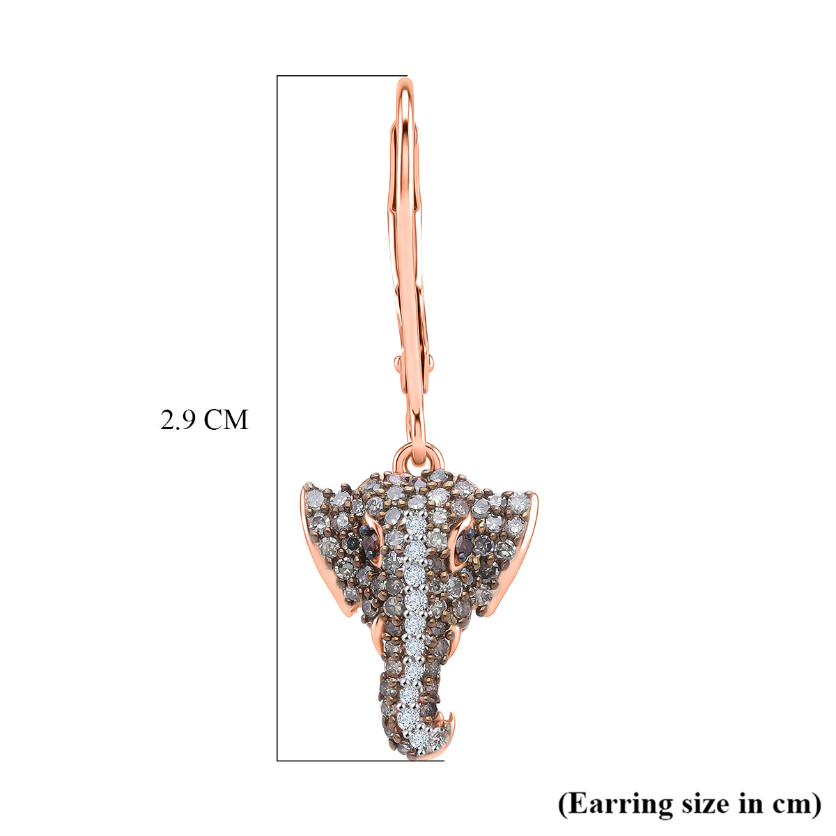 GP Family Legacy Italy - Natural Champagne Diamond With White &amp; Red Diamond &amp; Blue Sapphire Elephant Earrings in 18K Gold Vermeil Sterling Silver 0.50Cts 8552415 5