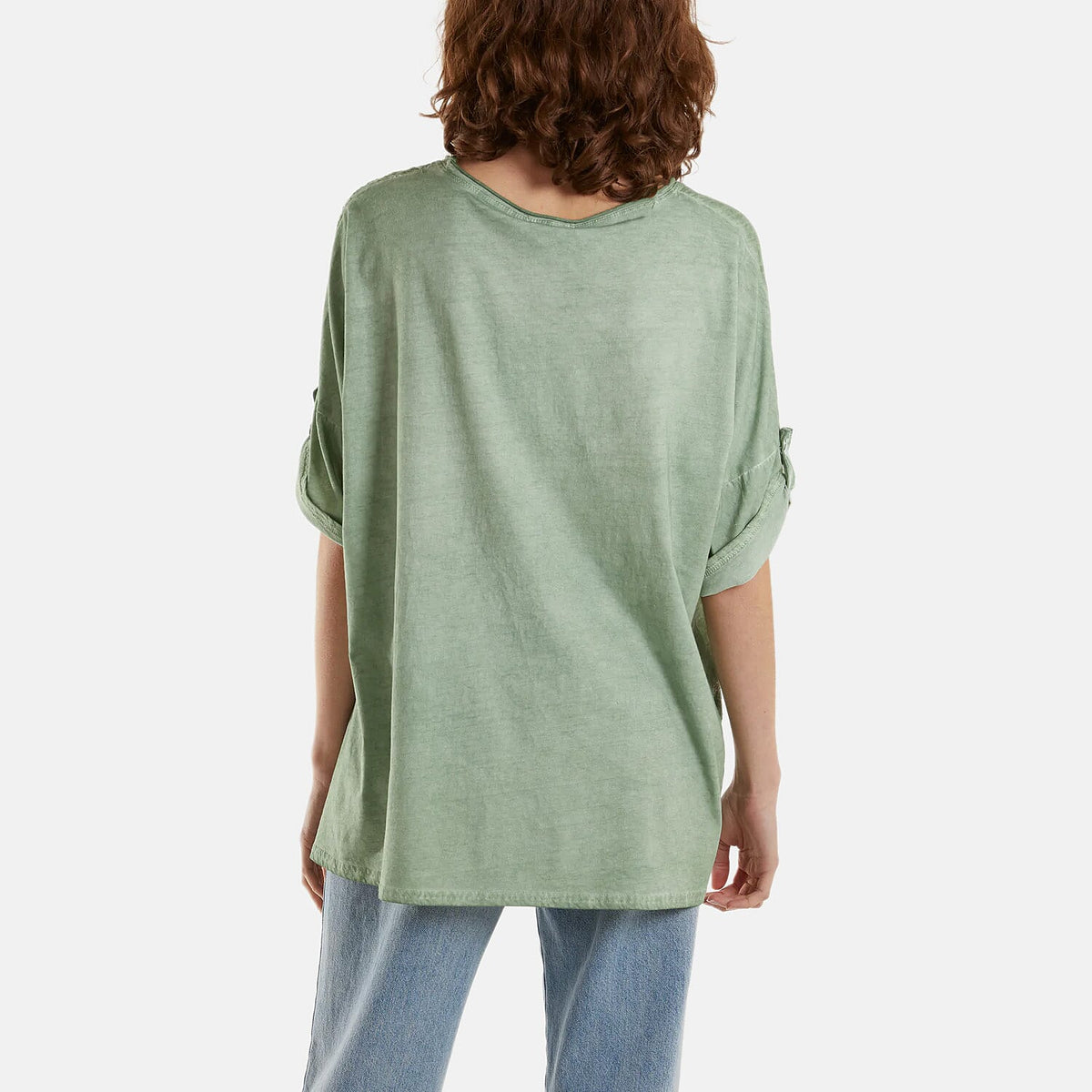 Mizumi Stone Wash Patchwork Sparkle Round Neck Top (Size S/M, 8 to 12) - Green V32530120 3