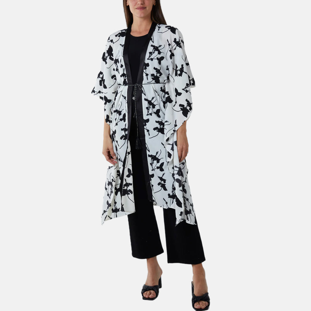 Nova Of London Kimono Midi With Satin Bands (Size M/L, 16 to 20) - Cream Pattern_8552634
