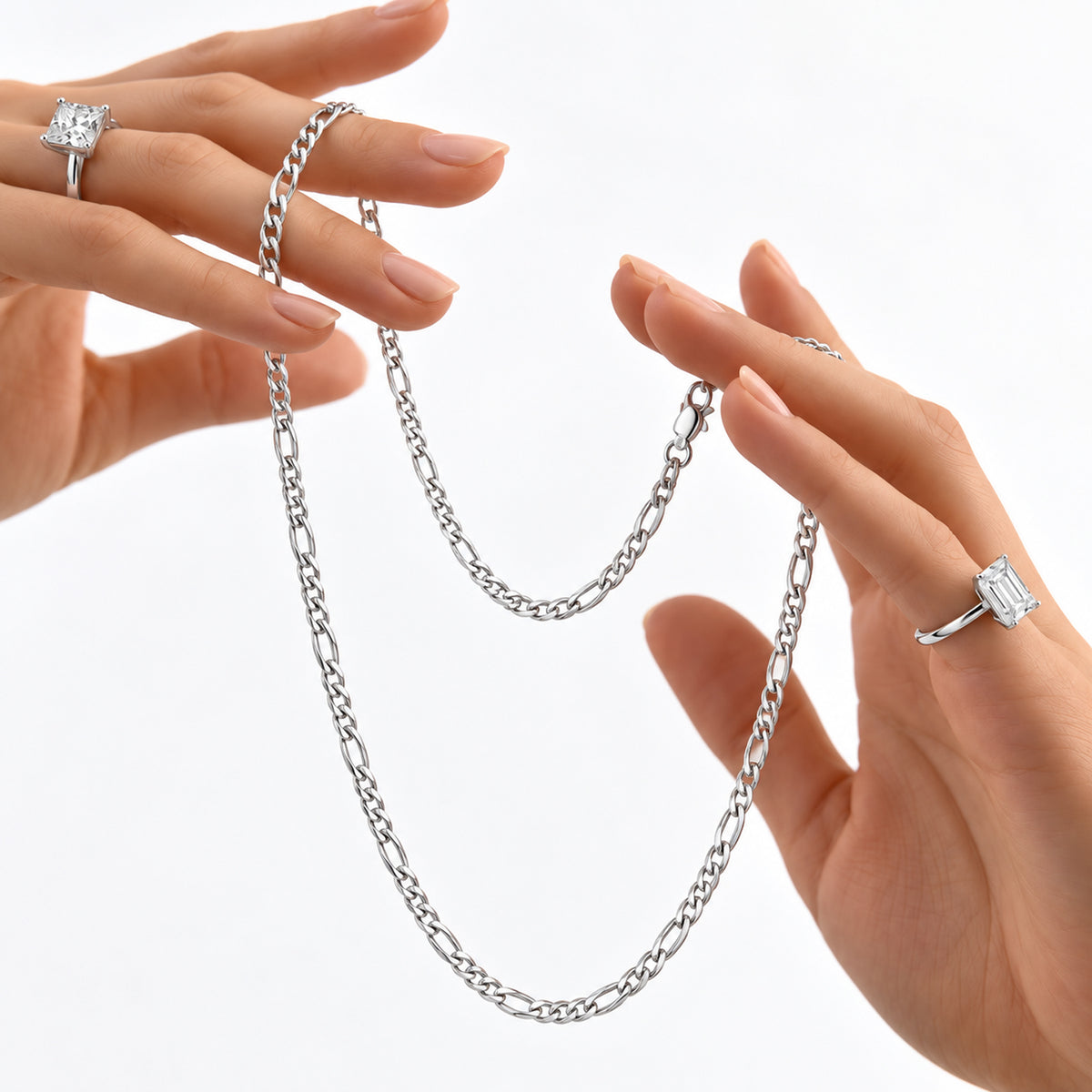 Sterling Silver Figaro Pave Chain (Size - 18) with Lobster Clasp V32560687 5