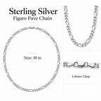 Sterling Silver Figaro Pave Chain (Size - 18) with Lobster Clasp_8552751_6