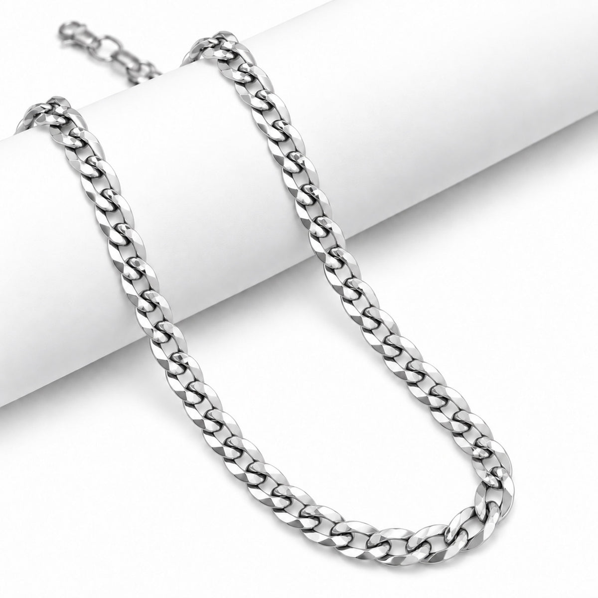 Italian Made - Sterling Silver Pyramid Pave Curb Chain (Size - 18) with Lobster Clasp V32538752 4