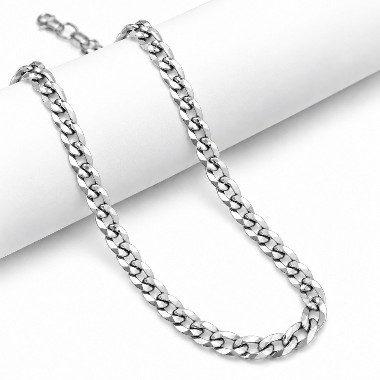 Italian Made - Sterling Silver Pyramid Pave Curb Chain (Size - 18) with Lobster Clasp V32538752 4