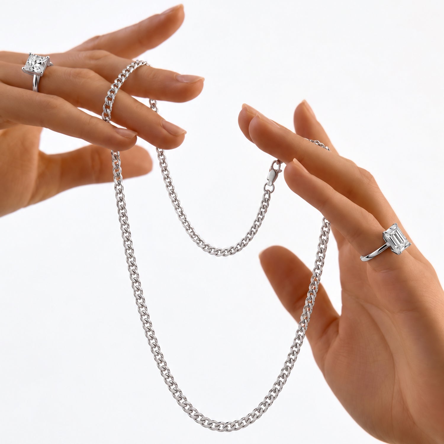 Italian Made - Sterling Silver Pyramid Pave Curb Chain (Size - 18) with Lobster Clasp V32538752 5