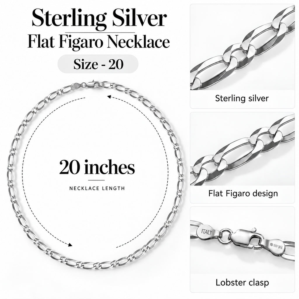 Sterling Silver Flat Figaro Chain (Size - 20) with Lobster Clasp_8552916_7