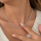Italian Made Sterling Silver Pave Figaro Chain (Size - 20) with Lobster Clasp_8552917_1