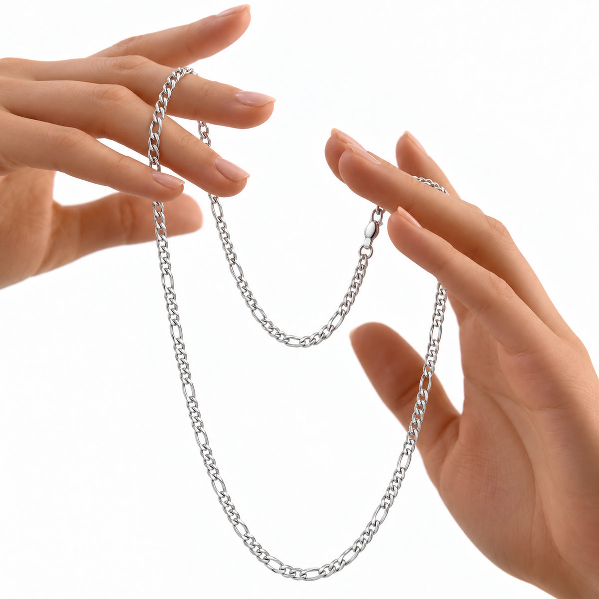 Italian Made Sterling Silver Pave Figaro Chain (Size - 20) with Lobster Clasp V32564422 5