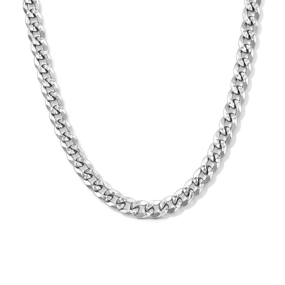 Italian Made - Sterling Silver Pyramid Pave Curb Chain (Size - 20) with Lobster Clasp V32567502 0